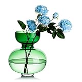 Glasvase Für Blumen, Grüne Kunstvase Moderne Schmale Halsvase Für Tischdekoration, Hochzeitsmittelstück Für Rose, Hortensie, Narzisse, Künstliche Langstielige Blumen