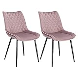 WOLTU® Esszimmerstühle BH209rs-2 2er Set Küchenstuhl Polsterstuhl Wohnzimmerstuhl Sessel mit Rückenlehne, Sitzfläche aus Samt, Metallbeine, Rosa