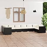 ZEYUAN 10-TLG. Garten-Lounge-Set mit Kissen, Lounge Gartenmöbel Set, Gartenlounge Set, Möbelsets, Loungemöbel, Garten Möbel, Balkon Möbel, Poly Rattan Schwarz