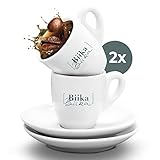 Biika® Espressotasse Made in Portugal aus hochwertigem Porzellan, dickwandig, im 2er Set, klassisch weiß mit Untertasse