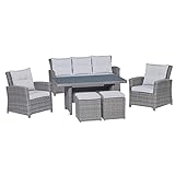 Lounge-Set mit Esstisch Vermont 6-teilig aus Polyrattan Wave Cliff | Große Gartenlounge für 7 Personen