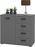 Kommode Sideboard Schrank Chicago in grau, mit Tür und 4 Schubladen Highboard