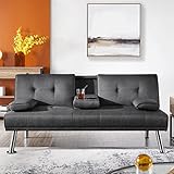 Yaheetech Schlafsofa für max. 3 Personen Gästebett Couch Sofa mit Schlaffunktion Tagesbett Bettsofa Schlafcouch Sofabett Polstersofa bis 350 kg belastbar dunkelgrau