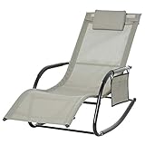 Outsunny Schaukelstuhl Schwingsessel Gartenstuh Schaukelliege Metall Mesh Schwarz+Hellgrau 150 x 62 x 88 cm
