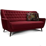 CAVADORE 3-Sitzer-Sofa Abby / Retro-Couch im Samt-Look mit Knopfheftung / 183 x 89 x 88 / Samtoptik, rot