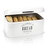 Granrosi Brotkasten, Retro-Brotbox mit Scharnierdeckel, platzsparende Aufbewahrungsbox für längeres und frischeres Essen, Brot, Brötchen, Gebäck & Kuchen, 30 x 18 x 16 cm (Cremeweiß)