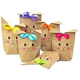 Papierdrachen 12 bedruckte Geschenktüten zu Ostern - mit Hasengesicht - ideale Geschenkidee oder Oster Dekoration - mit Holzklammern | Osternest zum Basteln und Verschenken | Ostern