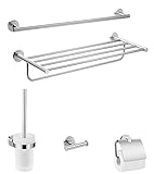 hansgrohe Logis Universal Handtuch-/Toilettenpapierhalter Bad-Accessoire (Ablage, Set 5-teilig, Toilettenbürste mit Halter, Haken) Chrom