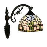 JENCUZ Tiffany Stil Wandlampe Vintage Wandlampe Schlafzimmer Wandleuchte Wohnzimmer Einfachheitmuster Glaslampenschirm Wandbeleuchtung Für Treppenhaus Korridor Flur Kinderzimmer E27