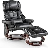 M MCombo Massagesessel mit Hocker, 360° drehbarer Relaxsessel mit Liegefunktion, moderner TV-Sessel Fernsehsessel mit Seitentasche für Wohnzimmer, Kunstleder, 9068 (Schwarz)