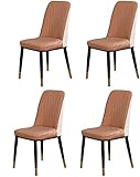 Esszimmerstühle Set mit 4 gepolsterten Küchenstühlen mit hoher Rückenlehne, Kunstleder, Restaurant-Café-Lounge-Stühlen, Möbeldekorationsstühle mit Eisenbeinen (Color : Khaki Beige)