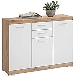 Möbel Jack Kommode Sideboard Anrichte | Dekor | Artisan Eiche | Weiß matt | 3 Türen | 2 Schubladen | 120x90x35 cm
