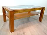 Vinkelau Massivholzmöbel Couchtisch/Wohnzimmertisch/Sofatisch - Modell Coesfeld mit Glasplatte und Ablageboden 130 x 75 cm Höhe 57 cm, der Moderne Masstisch in Kirschbaum vollmassiv