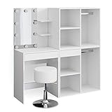 Vicco Schminktisch Isabelle – Stilvoller Kosmetiktisch mit Spiegel, Schrank und Schubladenschrank für Mädchen und Damen, inkl. Hocker und Beleuchtung – 120 x 40 cm, Weiß