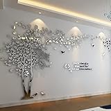 Wohnkultur Tapete DIY Acryl Spiegel Wandaufkleber Baum Wohnzimmer TV Hintergrund Wanddekoration Home Mural Art-2464-Silber links,S 1mX2m