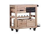 Stylefurniture Praktischer Servierwagen aus Massivholz, Holz, Natur, 90 x 43 x 85 cm