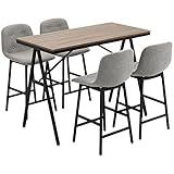 HOMCOM Bartisch mit Barhocker Set, 5-teilige Essgruppe, Küchentisch, Bistrotisch mit 4 Stühlen, Bartisch Set für Küche, Wohnzimmer, Metall, Hellbraun, 120 x 60 x 91 cm