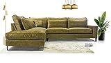 Ecksofa mit Kissen 90x310x224 cm CORBLACK Kollektion - Elegante Polstersofa - Große Couch L Form für Wohnzimmer Freistehendes L-Sofa - Eckcouch 4 Sitzer Grün Linke Seite