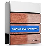MAILCHEST Briefkasten Edelstahl in Holzoptik/anthrazit mit Zeitungsfach [Holzelemente aus Edelstahl] Postkasten/briefkasten anthrazit Langlebig Groß Soft-Close, wetterfest - Jetzt anschauen