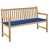 Youuihom Terrassenbänke, Gartenbänke, Verandabänke, Gartenbank mit Königsblauer Auflage 150 cm Massivholz Teak Geeignet für Hof, Garten, Terrasse, Balkon, Cafe