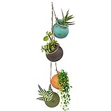 BELLE VOUS Keramik-Blumenampeln zum Aufhängen mit 4 Töpfen – Hängende Blumentöpfe für Sukkulente – Mehrfarbige Blumentöpfe zum Aufhängen mit Juteseil – Hängetopf für Pflanzen Draussen & Drinnen