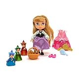 Disney Store Offizielles Minipuppenspielset Aurora, Animators' Collection, 9-teilig, 21 cm, Dornröschen, Flora, Fauna und Sonnenschein; Korb, Kleid, Diadem, Haarbürste und Schuhe, ab 3 Jahren