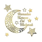 Eid Mubarak Aufkleber, Hohler Halbmond Acryl Spiegelaufkleber Ramadan Wandaufkleber Stern Mond Selbstklebende Aufkleber Muslim Ramadan Kareem Hintergrund für islamische Party Ramadan Deko-45cmx42cm