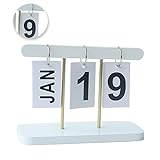 Changor Täglicher Büro-Schreibtisch-Flip-Kalender, Tragbarer, Langlebiger Stehschreibtisch-Flip-Kalender aus Holz, Exquisites Aussehen für die Bibliothek (Weiss)