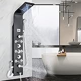 TTICCTIY Duschpaneel Schwarz Edelstahl LED Regenfall Wasserfall Dusche 6 Modi mit Massagedüse Regenfall Handbrause Wanneneinlauf Badezimmer Wandduschpaneel