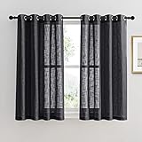PONY DANCE 2 Stücke Kurze Gardinen für Küche Dekoschals Vorhang Leinenoptik Halbtransparente Vorhänge mit Ösen für Schlafzimmer Fenster Gardine, H 137 x B 132 cm, Schwarz