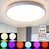 24W LED Deckenleuchte Dimmbar mit Fernbedienung, Deckenlampe LED mit Einstellbare 3000K/4000K/6500K und RGB Farbwechsel, 2200LM, Ultra Dünn Ø30CM für Schlafzimmer Kinderzimmer Küche Wohnzimmer