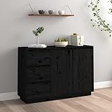 RAUGAJ Sideboard schwarz 111x34x75cm Massivholz Kiefer Artikelfarbe schwarz