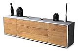 Stil.Zeit TV Schrank Lowboard - Andrico - Korpus Weiss matt - Front Holz-Design Eiche - (180x49x35cm) - Push to Open Technik & hochwertigen Leichtlaufschienen - Made in Germany