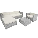 TecTake hochwertiges Polyrattan Lounge Set, Luxus Outdoor Gartenmöbel inkl. Sitz- und Rückenkissen, Balkon Möbel/Rattan Gartenmöbel Set mit Sofa, Sessel und Tisch - hellgrau