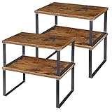 4er Set Schrank Regal, Thekenregal, Schrankregale Küchenschränke, Stapelbares und Erweiterbares Lagerregal für Utensilien, Geschirr, Konservendosen, Gewürze, modernes Schwarz und Braun