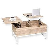 Top Couchtisch mit Aufbewahrung 2 versteckte Aufbewahrungsfächer für Wohnzimmer-80x48x40cm (Weiß)