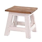 DESIGN DELIGHTS RUSTIKALER Vintage FUSSHOCKER PALO | 27,5x26x26cm (HxBxT), Mahagoni Recyclinholz | Holzhocker, Sitzhocker, Beistelltisch, Blumenhocker | Farbe: 05 weiß-Natur