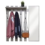 Meerveil Wandgarderobe mit Spiegel, Holz Garderobe mit 5 Haken Ablage Industriestil für Flur Eingangsbereich, 100 x 22 x 106 cm, Grau Schuhschrank