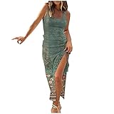 tsaChick Damen Kleider Sommer Damen Sommer Sexy Bedruckt Gerippt Gekräuselt Schlitz Gefaltet Hohe Taille Ärmellos U-Ausschnitt Kleid Festliche Kleider Für Damen Kleid Lang Damen Festlich Damen Große