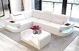 Sofa Dreams Ecksofa Como L Form Ledersofa - mit LED Beleuchtung, verstellbare Kopfstützen, Lederfarben wählbar/Ausrichtung wählbar (Ecke Links, White)