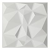Art3d 12 Stück, 50x50cm, Textures 3D Wandpaneele Weiß Diamond Design Wandgestaltung, Hochsteifes PVC, Wasserfest, Hitzebeständig, Nicht Verformbar, Recycelbar, Geruchsneutra, 3 m²