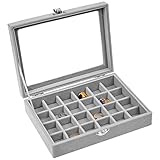 YAXIDAEVER Samt Schmuckkasten mit Glasdeckel,Ohrringe Aufbewahrungsbox,Damen Schmuckschatulle Ringbox,24 Fächer Schmuckkästchen,für Ringe Ohrringe Halskette Armband
