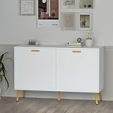 PREMTURE Sideboard, Anrichte, Kommode, Buffet-Schrank mit 2 Türen und Metallbeine, geeignet für Wohnzimmer,Esszimmer, Schlafzimmer,weiß, MDF, 117 * 39.6 * 76 cm