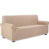 TIANSHU Sofabezug 3 sitzer, Stretch Spandex Couchbezug Sesselbezug Elastischer Antirutsch Stretchhusse Weich Stoff,Jacquard-Stretch-Sofabezug, Schonbezug für Sofa-Sofahalter(Sand)