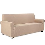 TIANSHU Sofabezug 3 sitzer, Stretch Spandex Couchbezug Sesselbezug Elastischer Antirutsch Stretchhusse Weich Stoff,Jacquard-Stretch-Sofabezug, Schonbezug für Sofa-Sofahalter(Sand)