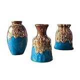 Keramikvase, 3er-Set, Flambe-glasierte Mini-Vasen, Heimdekoration, Orange, Blau, Gelb, gemischte Braun, gemischte Formen (blau)