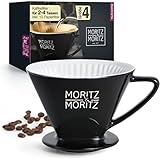 Moritz & Moritz Kaffeefilter Porzellan Größe 4 – Kaffeefilter Wiederverwendbar für exzellenten aromareichen Kaffeegeschmack – Kaffee Filteraufsatz für 2-4 Tassen - inklusive 10x Papierfilter - schwarz