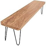 WOHNLING Esszimmer Sitzbank BAGLI Massiv-Holz Akazie 180 x 45 x 40 cm Design Holz-Bank Natur-Produkt Küchenbank Landhaus-Stil dunkel-braun Bank 4-Sitzer für innen ohne Rücken-Lehne Echt-Holz unbehandelt