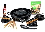 TomYang Hot Pot Professional – mit Kochbuch, 10teiligem Geschirr-Set & Thai BBQ Sauce. Schweizer Antihaftbeschichtung. Der Original Thai Grill und Hot Pot. Korean BBQ Grill, Mookata Thai Hot Pot Topf