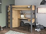 Parisot Hochbett mit Schreibtisch + Kleiderschrank - 90 x 200 cm - Naturfarben & Anthrazit - Auckland